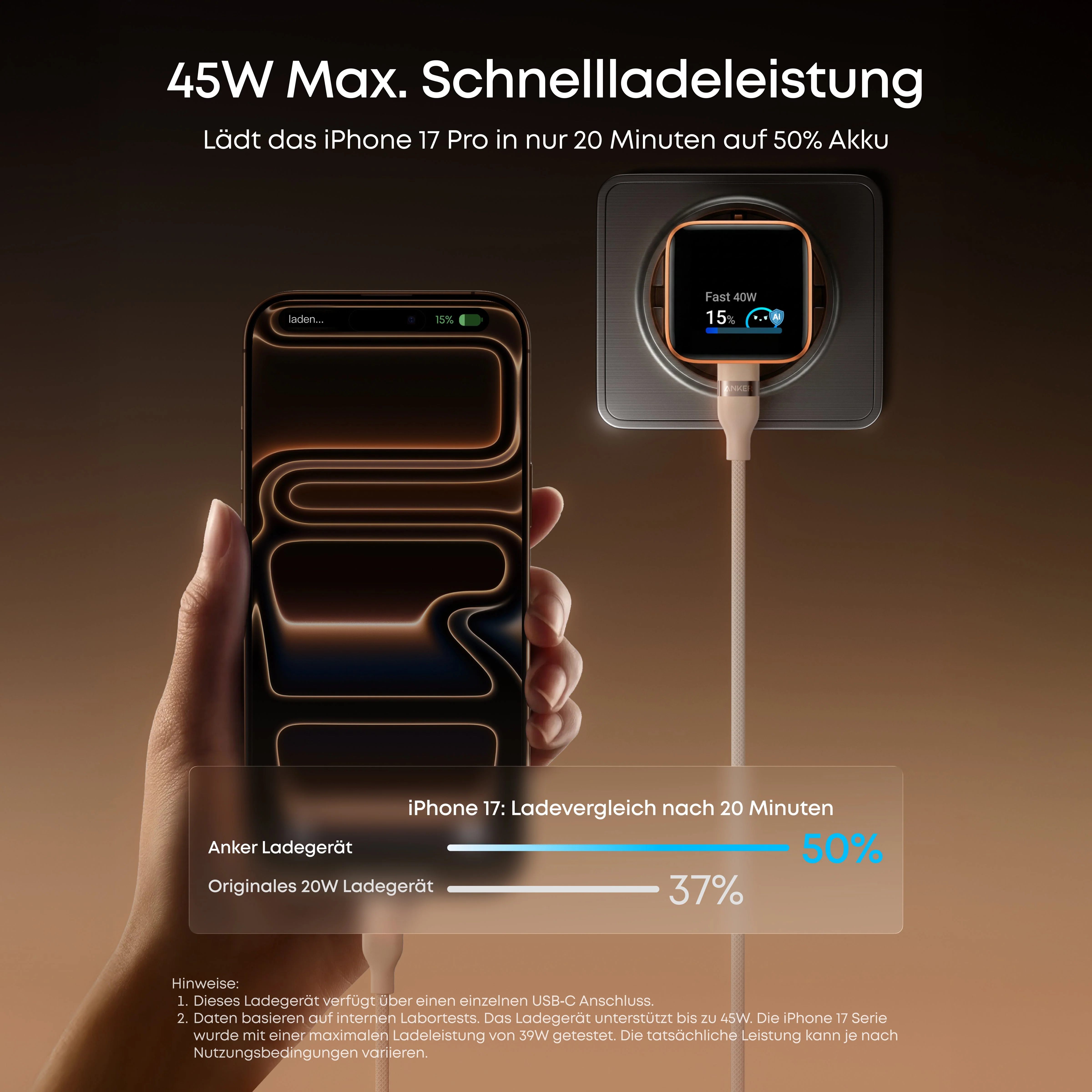 Anker USB-C Nano Power Adapter mit Smart Display