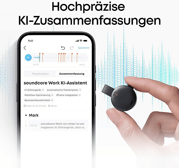 Soundcore Work Ki-Diktiergerät, Schwarz, 8GB, Kabellos