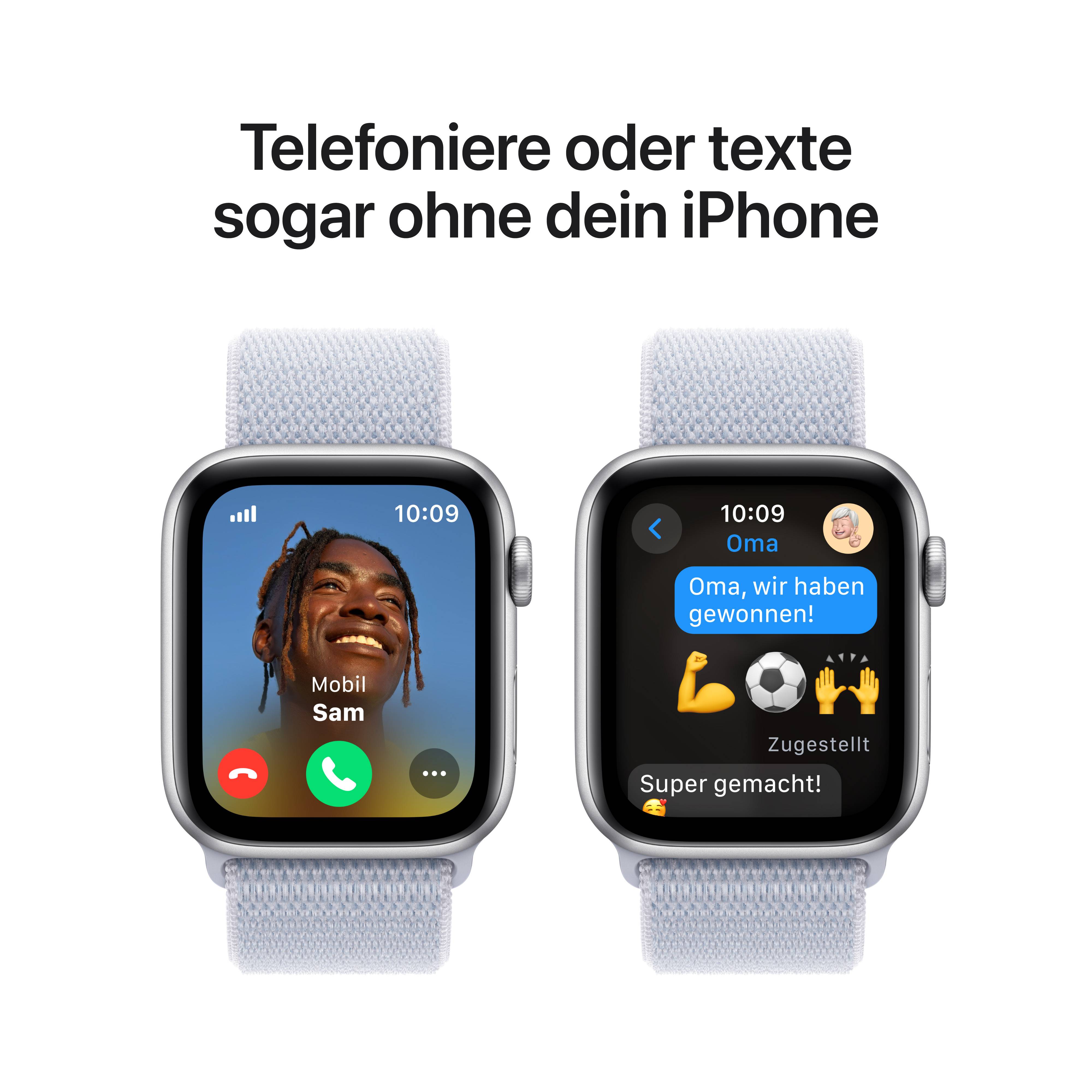 Apple Watch SE, GPS, 44mm Aluminuimgehäuse Silber, Sport Loop Armband Blaue Wolke