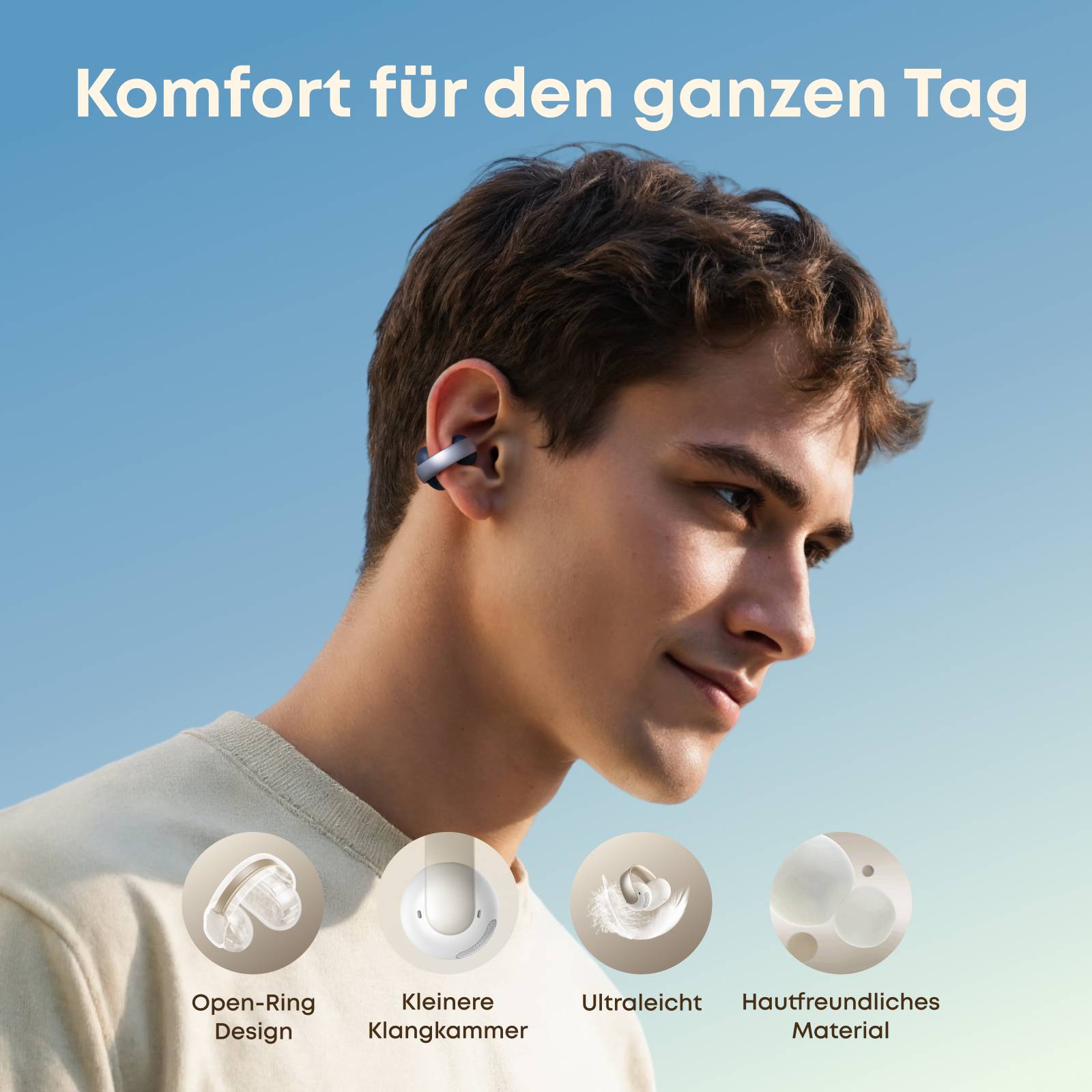 Soundcore AeroClip Open-Ear Clip-Kopfhörer, Blau, Kabellos