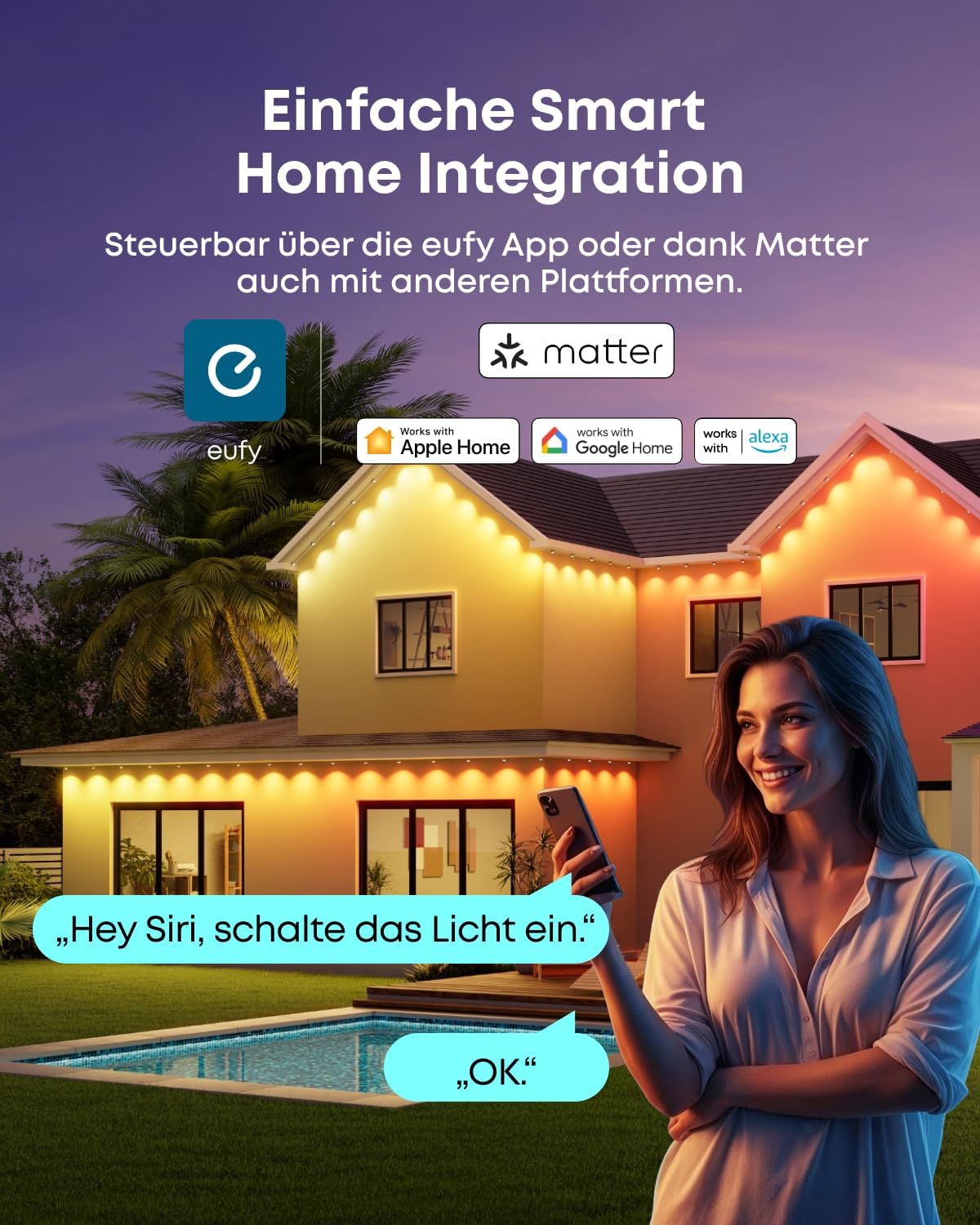 eufy S4 Festinstallierte Outdoor‑Lichterkette, Weiß