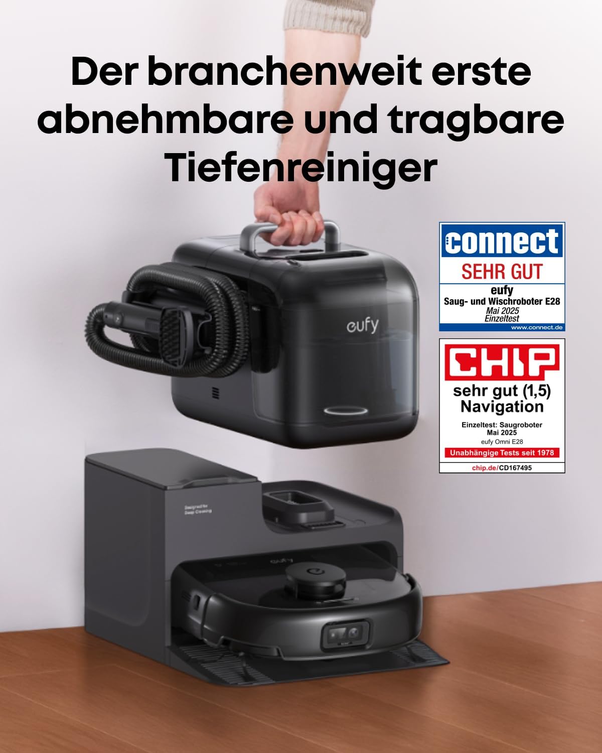 eufy Saug- und Wischroboter Omni E28 mit Bodenreiniger-Set, Schwarz