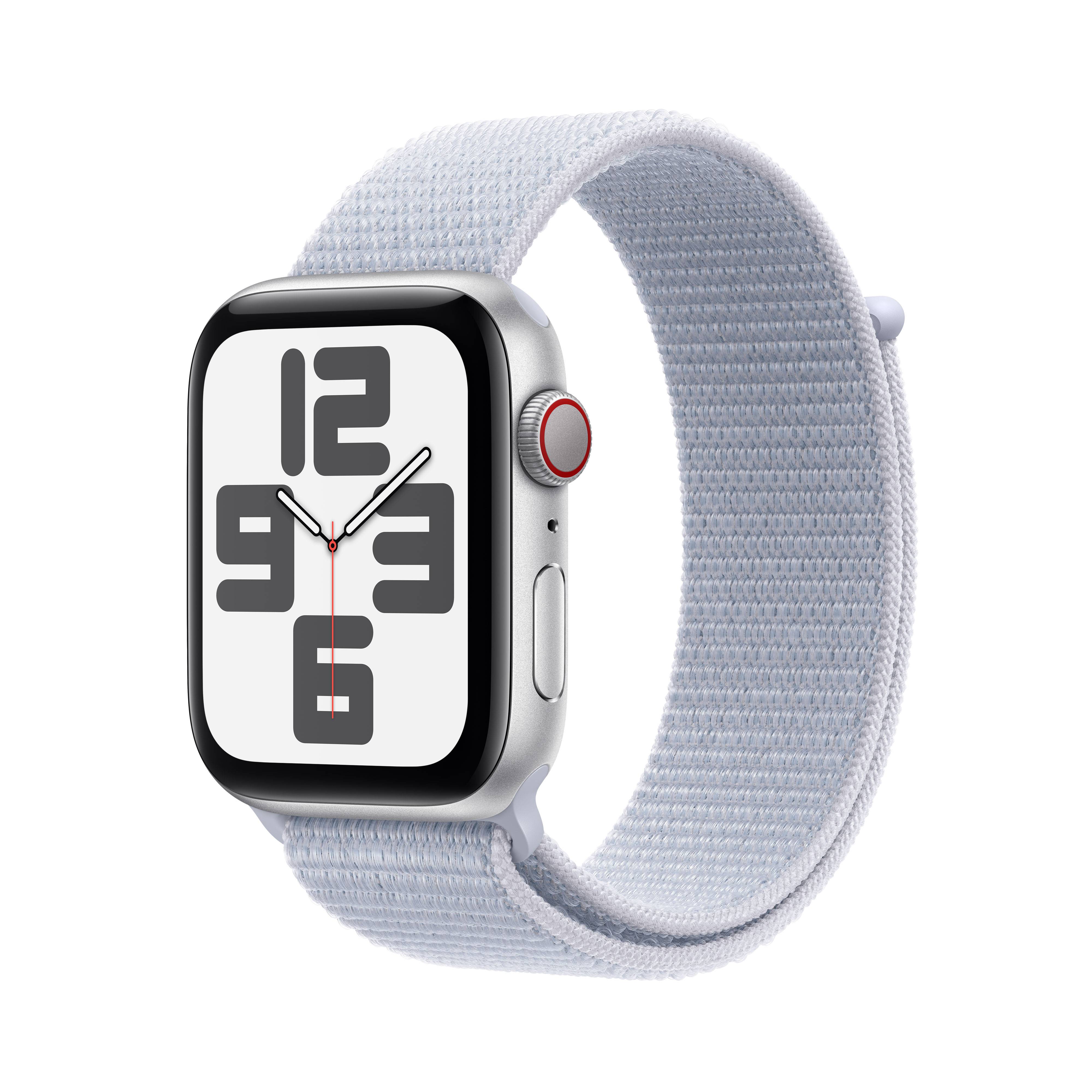 Apple Watch SE, GPS, 44mm Aluminuimgehäuse Silber, Sport Loop Armband Blaue Wolke