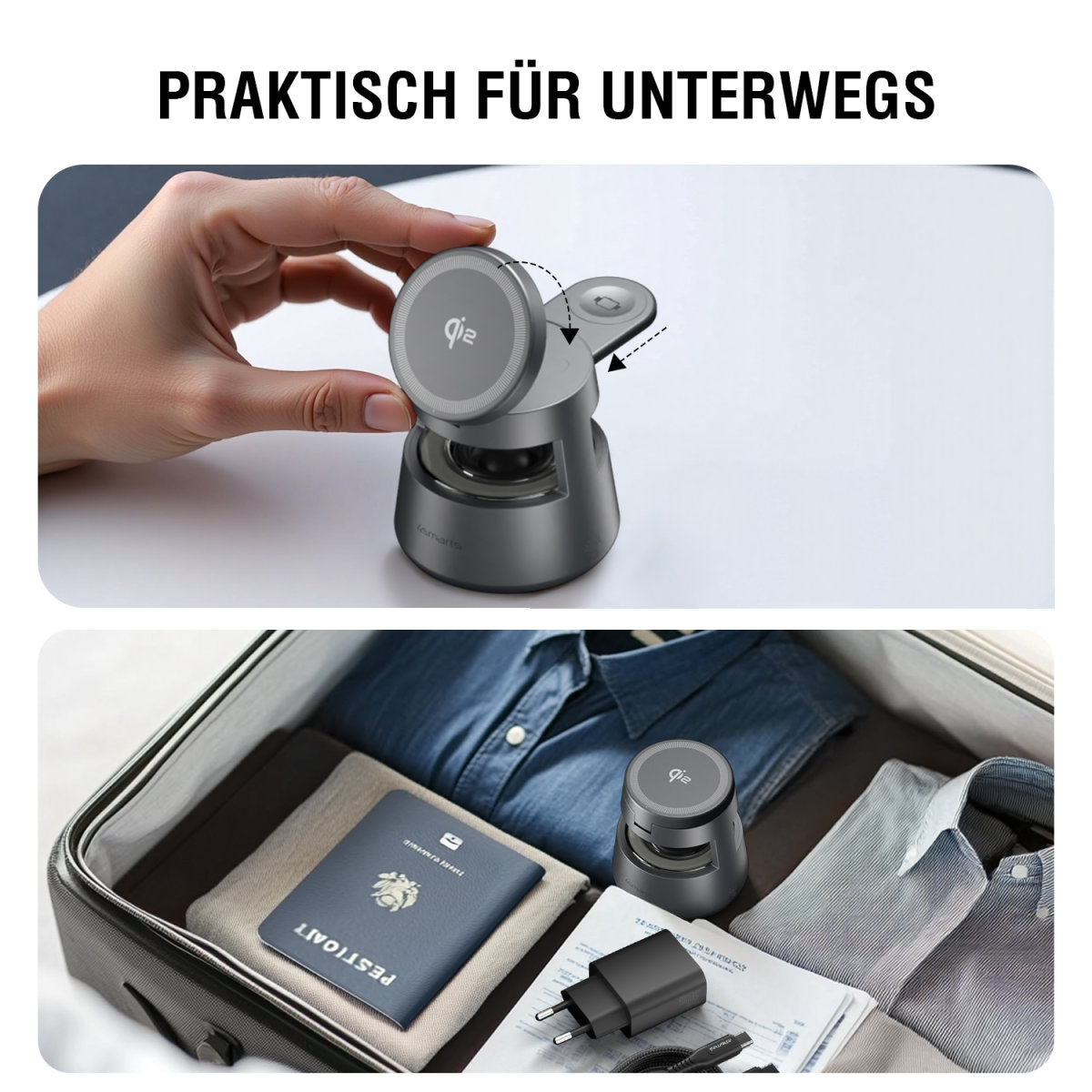 4smarts 3 in 1 Qi2 Ladestation Aura Sound, Space Grau