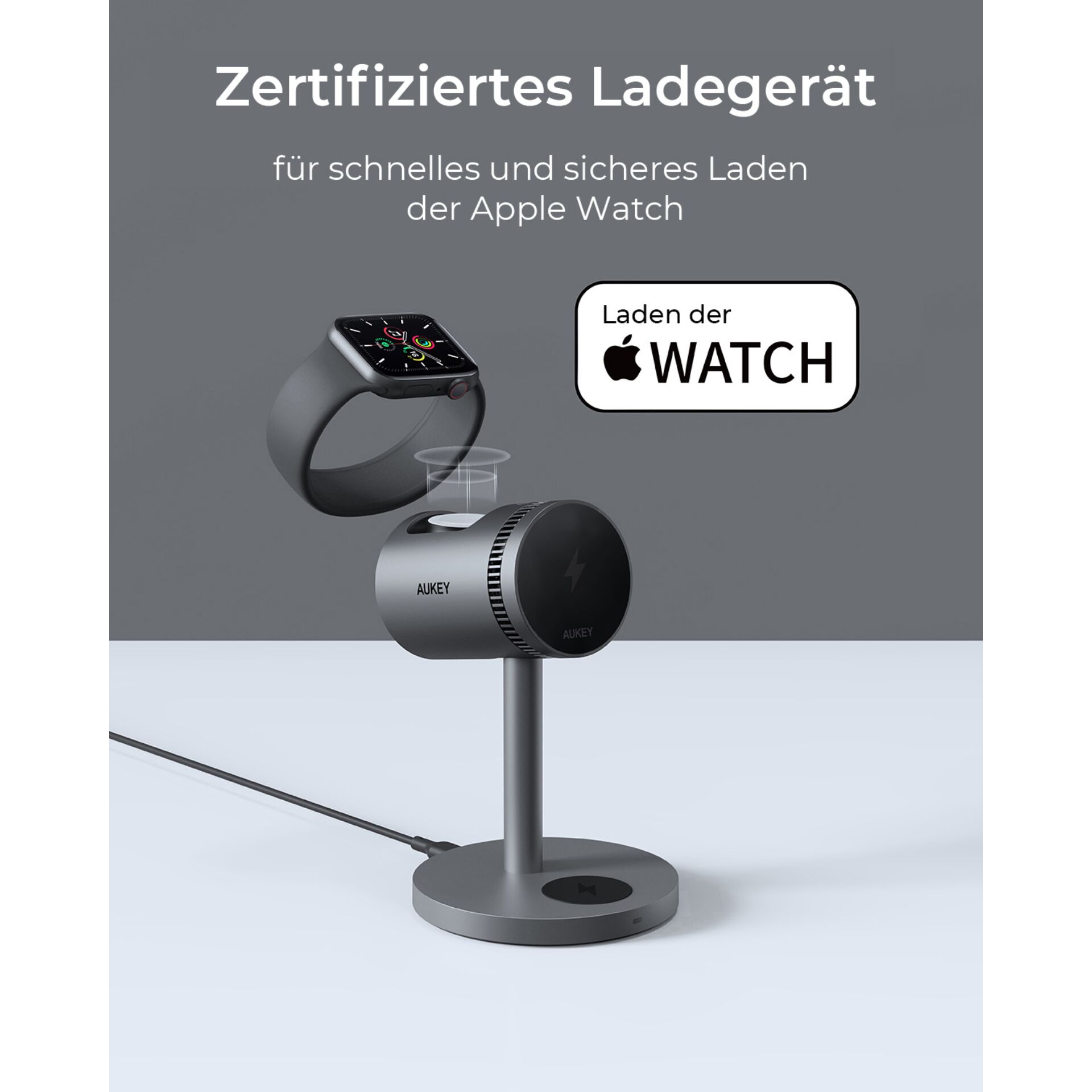 AUKEY MagFusion Pro Wireless Charging Stand (3-in-1), Schwarz, 15W