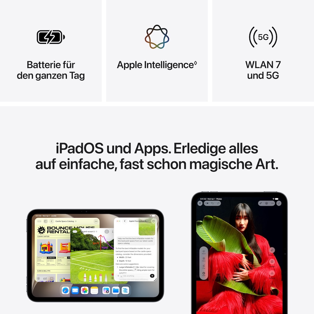 iPad mini A20 Pro, Polarstern, 128GB, Wi-Fi + Cellular, Standardglas