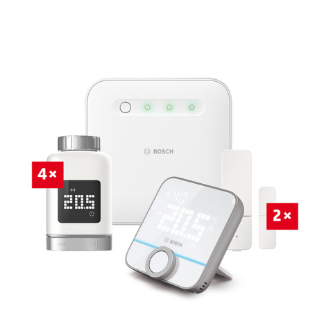 Bosch Smart Home Starter Set - 1x Controller II + 4x Heizkörper-Thermostat II + 1x Bosch Smart Home Raumthermostat II + 2x Bosch Smart Home Tür-/Fensterkontakt II Plus, Weiß, 2er-Set