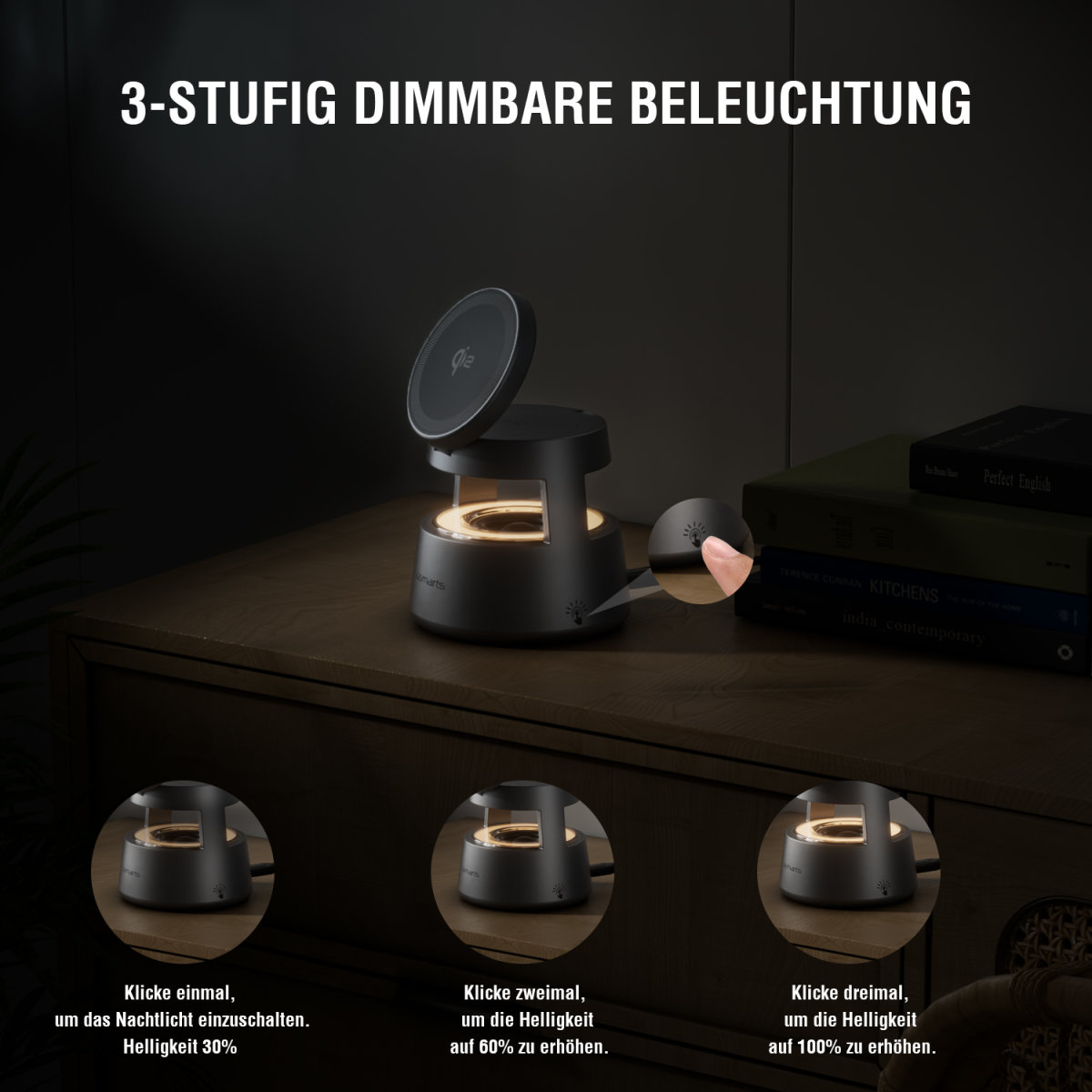 4smarts 3 in 1 Qi2 Ladestation Aura Sound, Space Grau
