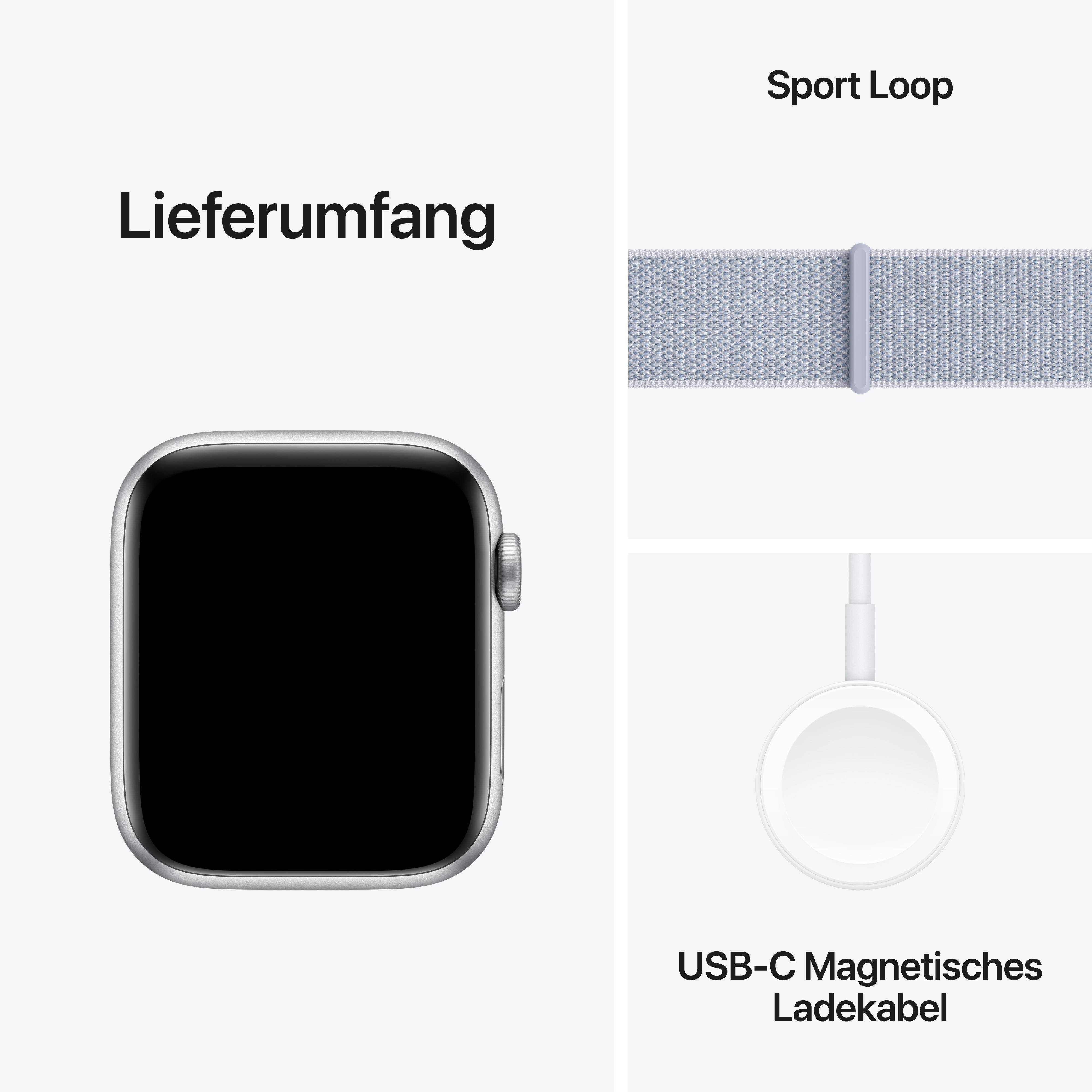 Apple Watch SE, GPS, 44mm Aluminuimgehäuse Silber, Sport Loop Armband Blaue Wolke