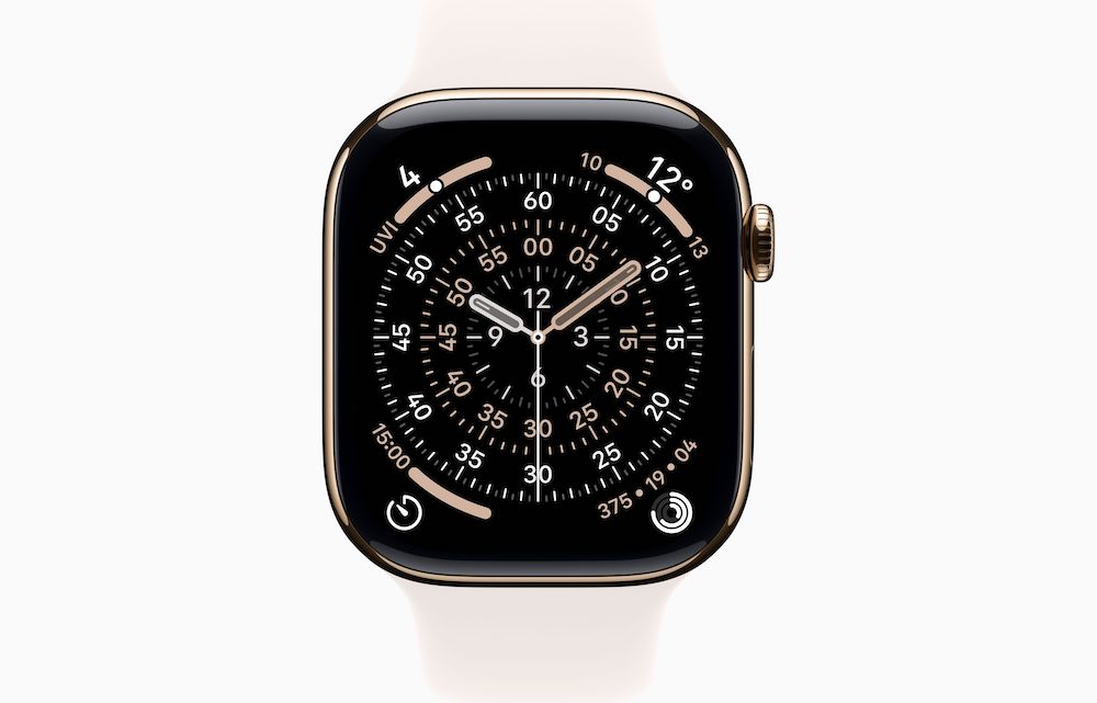 Apple Watch Series 11, GPS + Cellular, 46mm Titangehäuse Gold, Sportarmband Blassrosa, S/M (130-180 mm Umfang)