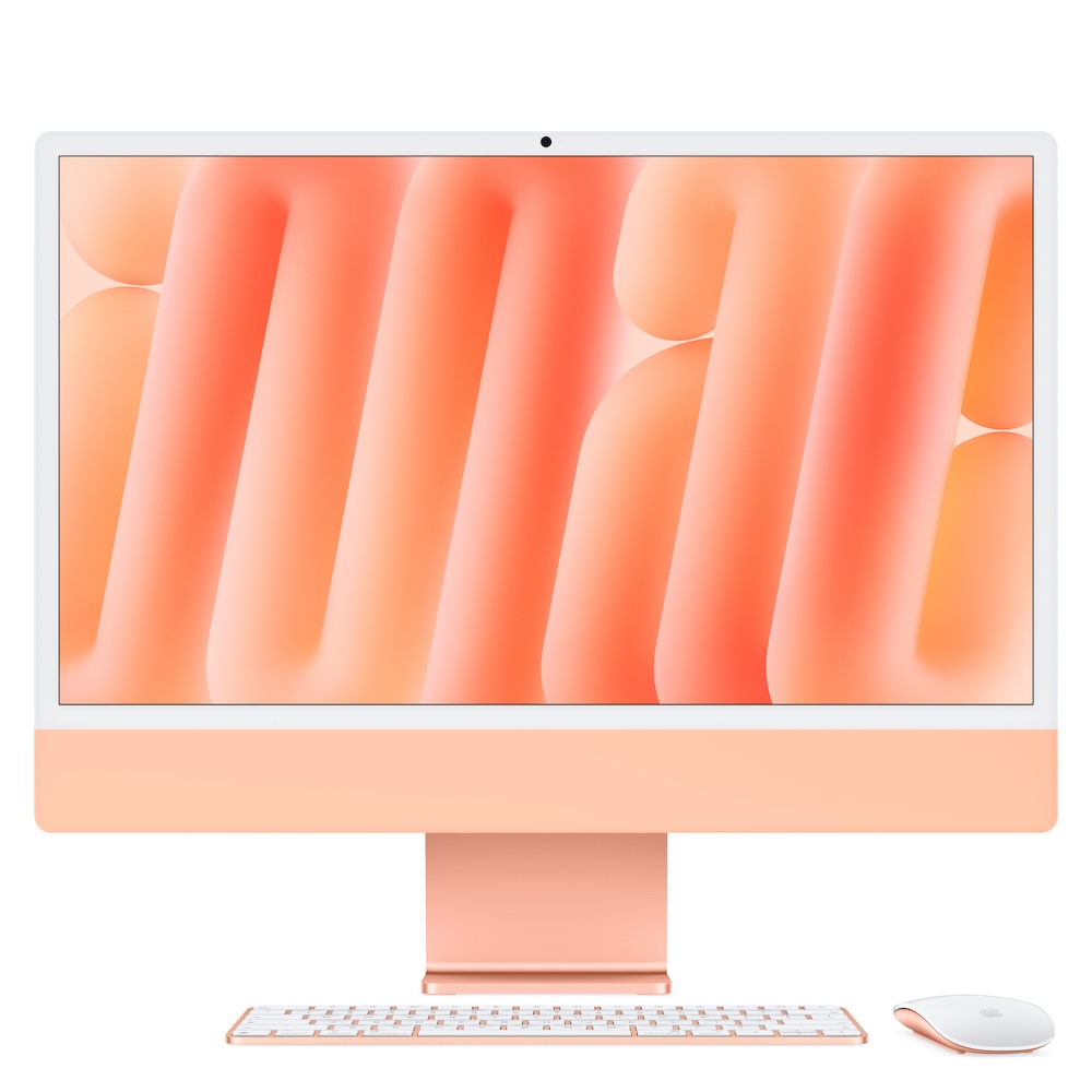 iMac 24", Orange, M6 (10-CPU/10-GPU), 16GB, 512GB, Touch ID, Ziffernblock, Englisch International, 2,5 Gigabit Ethernet, Magic Maus