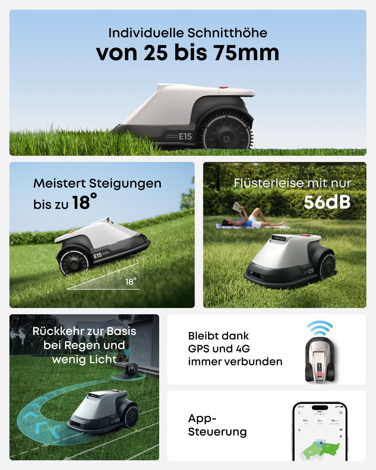Eufy Mähroboter E15, Silber/Schwarz