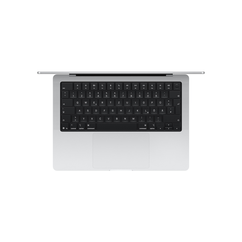 MacBook Pro 14" M6, Silber, M6 (12-CPU/12-GPU), 32GB, 2TB, Display mit Nanotexturglas, Englisch International, 96W USB-C Power Adapter