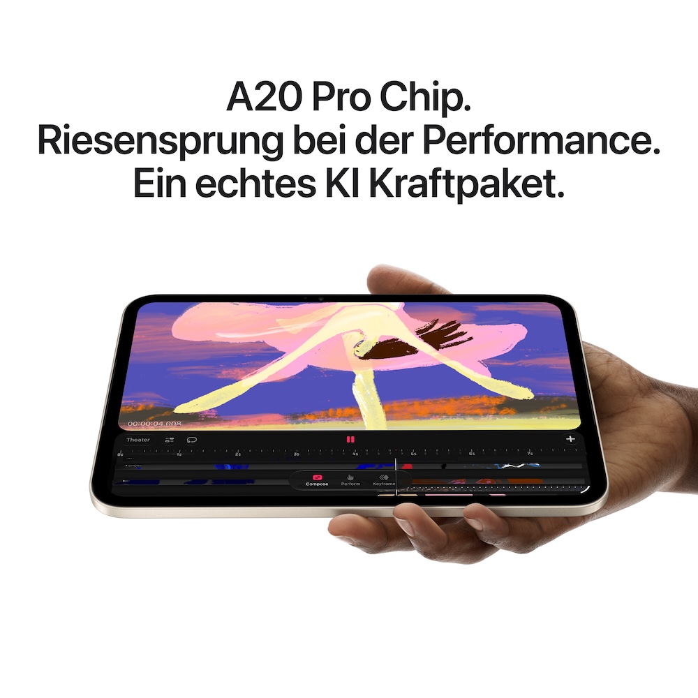 iPad mini A20 Pro, Polarstern, 128GB, Wi-Fi + Cellular, Standardglas
