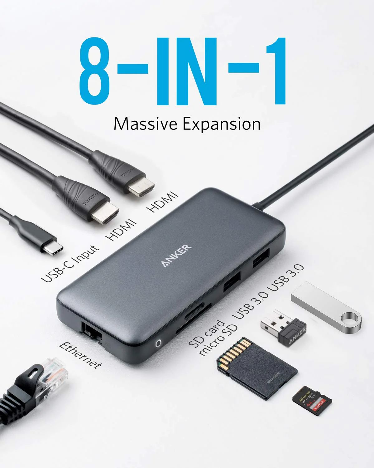 Anker 553 USB-C Hub (8 in 1), Grau
