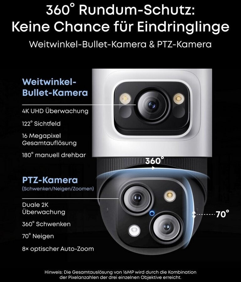 Anker eufy PoE Cam Security System S4 Max 3-Linsen Bullet-PTZ-Kameras, Weiß
