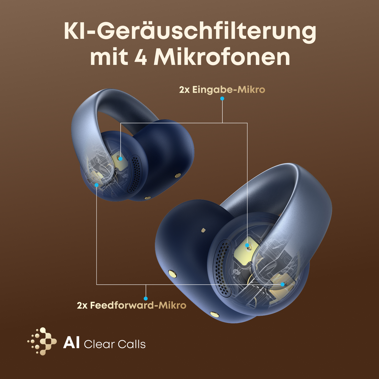 Soundcore AeroClip Open-Ear Clip-Kopfhörer, Blau, Kabellos