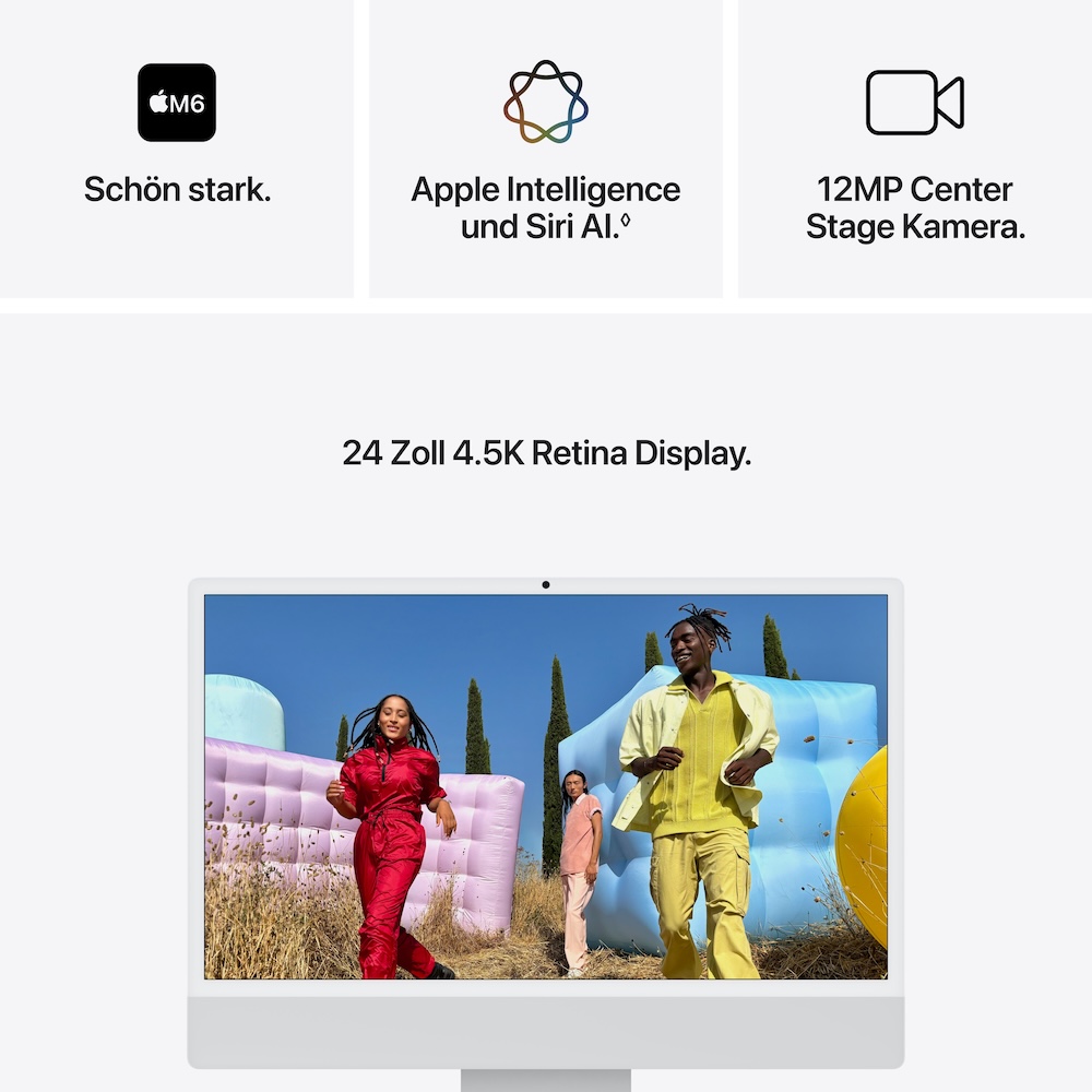 iMac 24", Silber, M6 (12-CPU/12-GPU), 16GB, 256GB, Nanotexturglas, Touch ID, Deutsch, 2,5 Gigabit Ethernet
