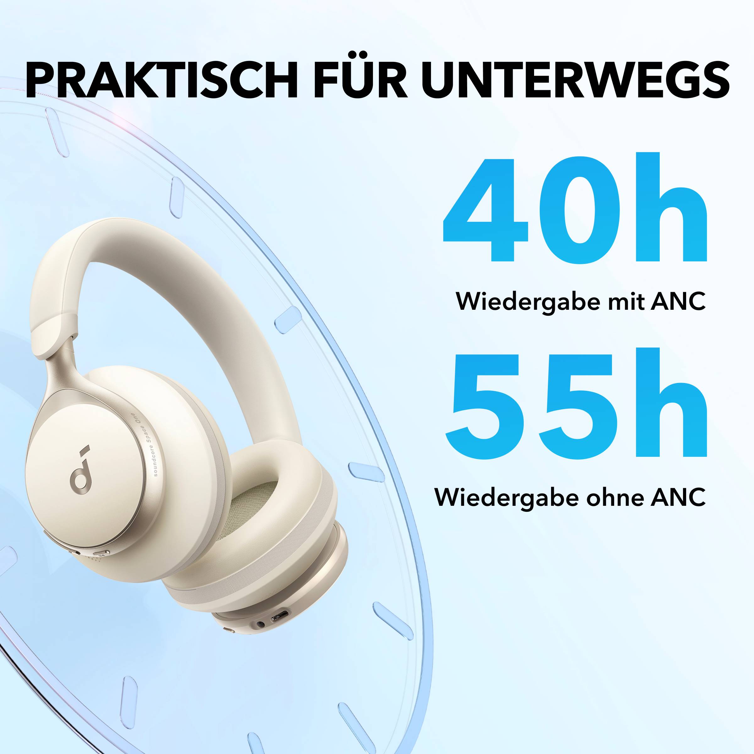 Anker Soundcore Space One, Wireless Over-Ear Kopfhörer, Creme