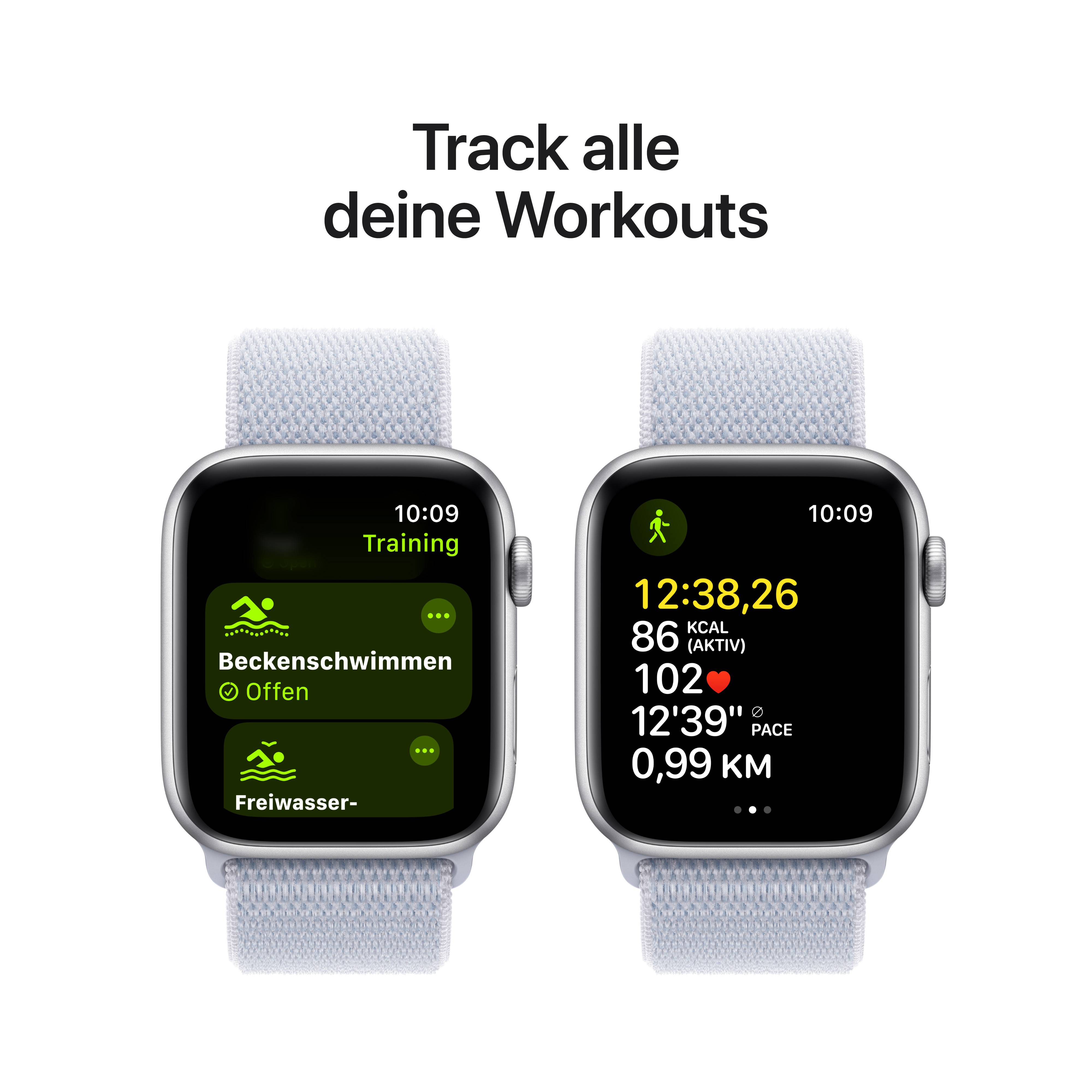 Apple Watch SE, GPS, 44mm Aluminuimgehäuse Silber, Sport Loop Armband Blaue Wolke