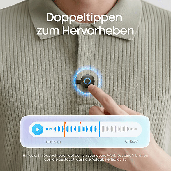 Soundcore Work Ki-Diktiergerät, Schwarz, 8GB, Kabellos