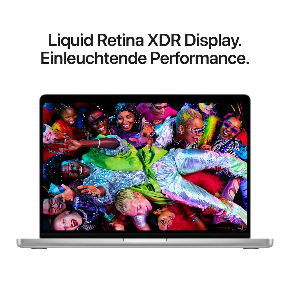MacBook Pro 14" M6, Silber, M6 (12-CPU/12-GPU), 32GB, 2TB, Display mit Nanotexturglas, Englisch International, 96W USB-C Power Adapter
