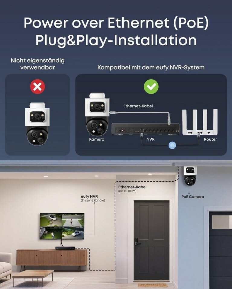 Anker eufy PoE Cam Security System S4 Max 3-Linsen Bullet-PTZ-Kameras, Weiß