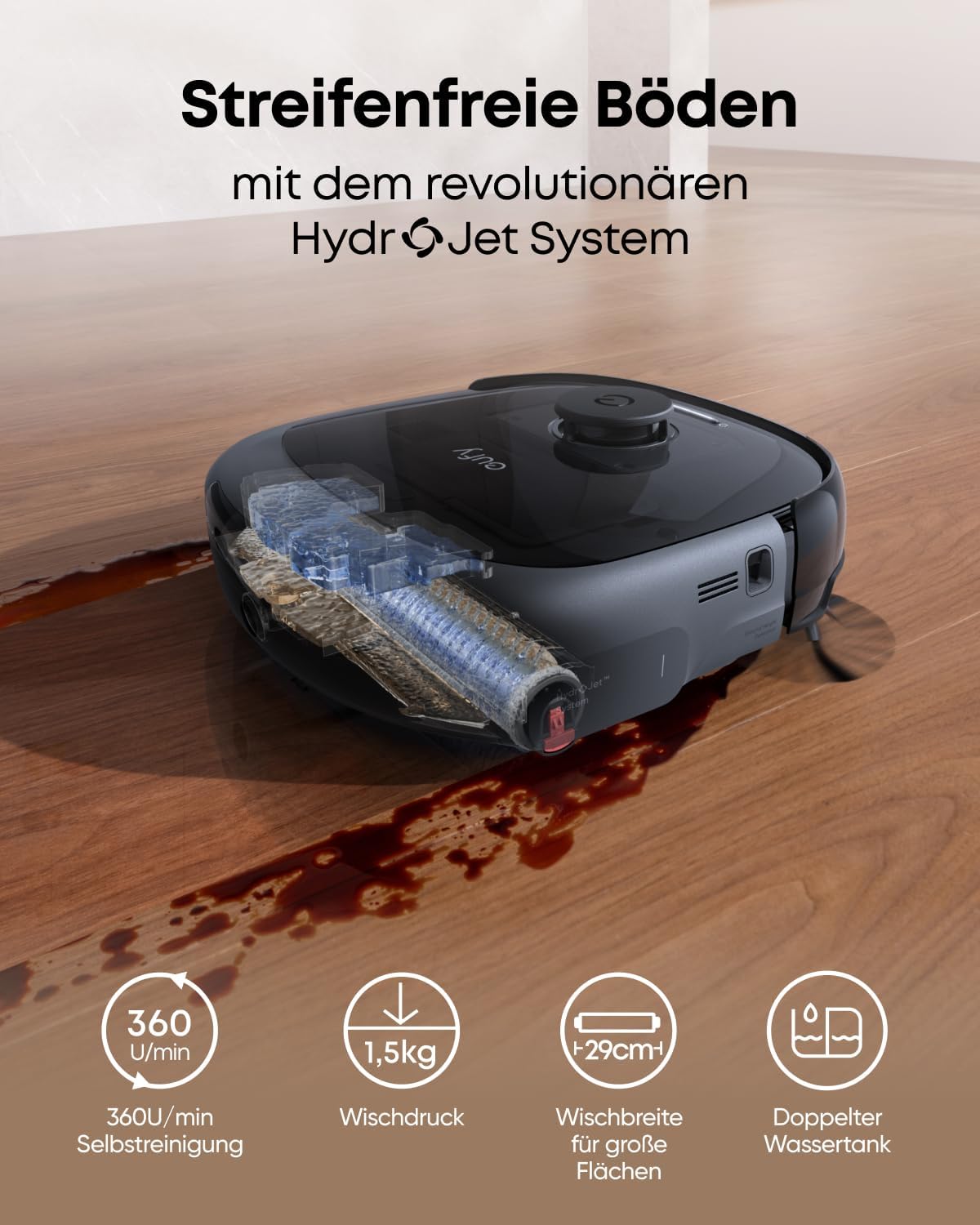 eufy Saug- und Wischroboter Omni E28 mit Bodenreiniger-Set, Schwarz