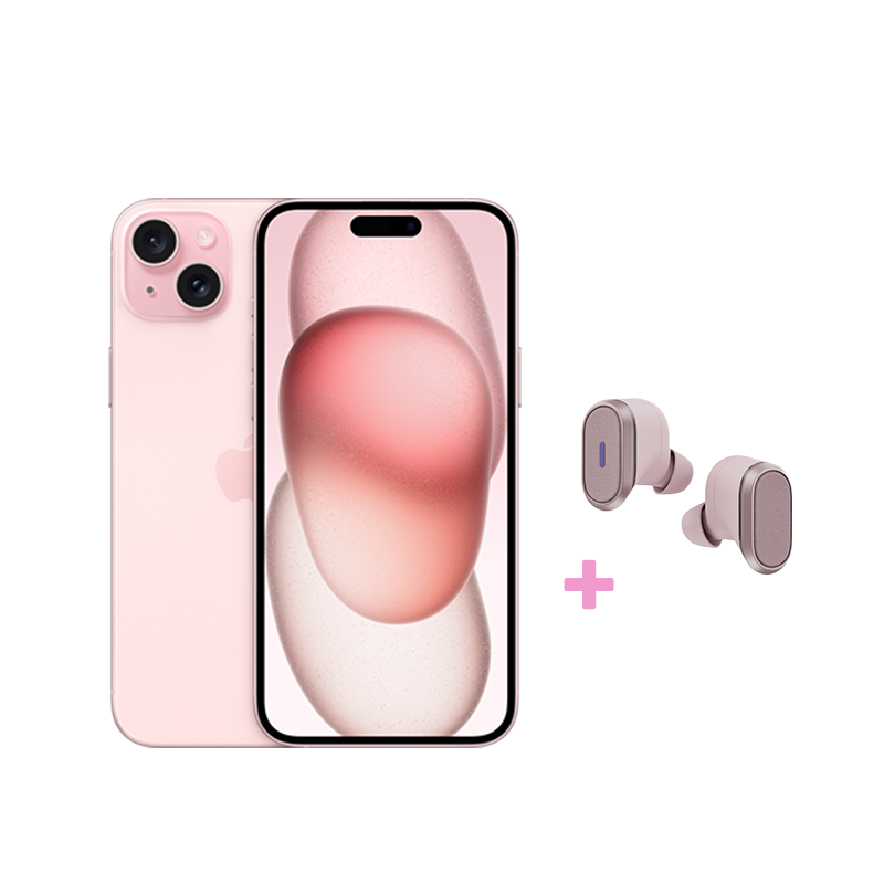 Bundle: Apple iPhone 15, 512GB, Rosé + Logitech Zone True Wireless, In-Ear Kopfhörer, Rosé