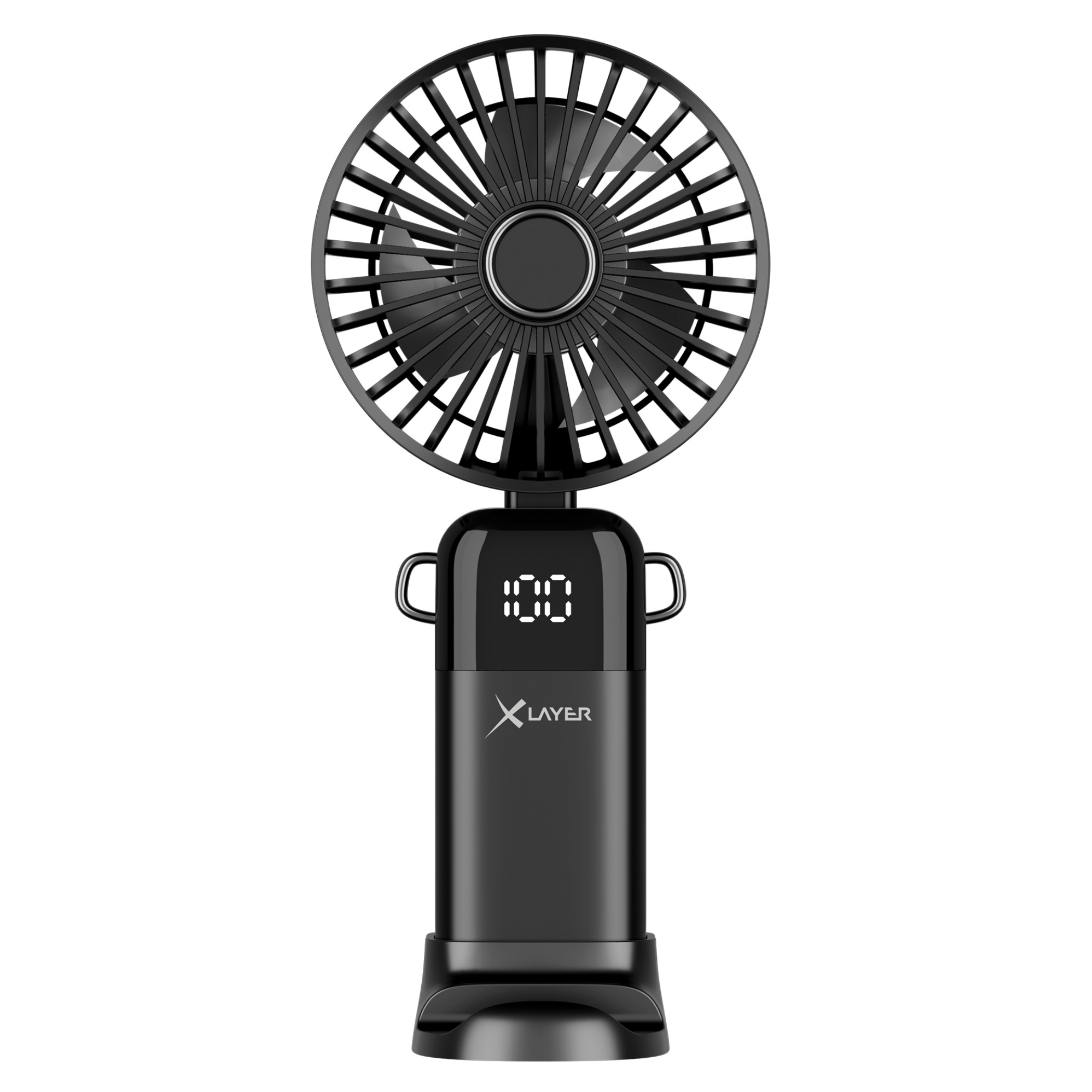 XLayer Handventlilator mit Smartphonehalterung, Schwarz, Kabellos