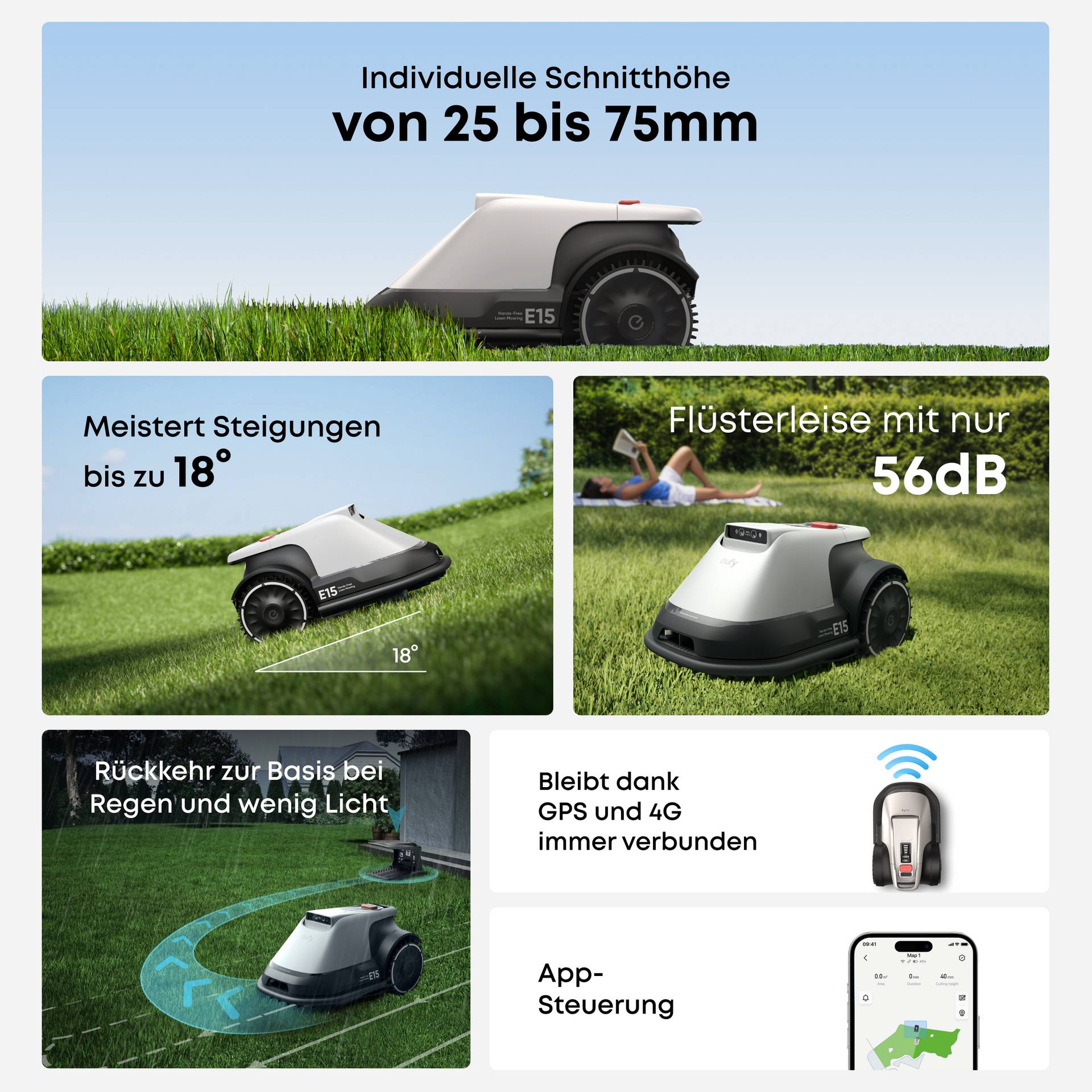 eufy E15 Rasenmähroboter, Grau