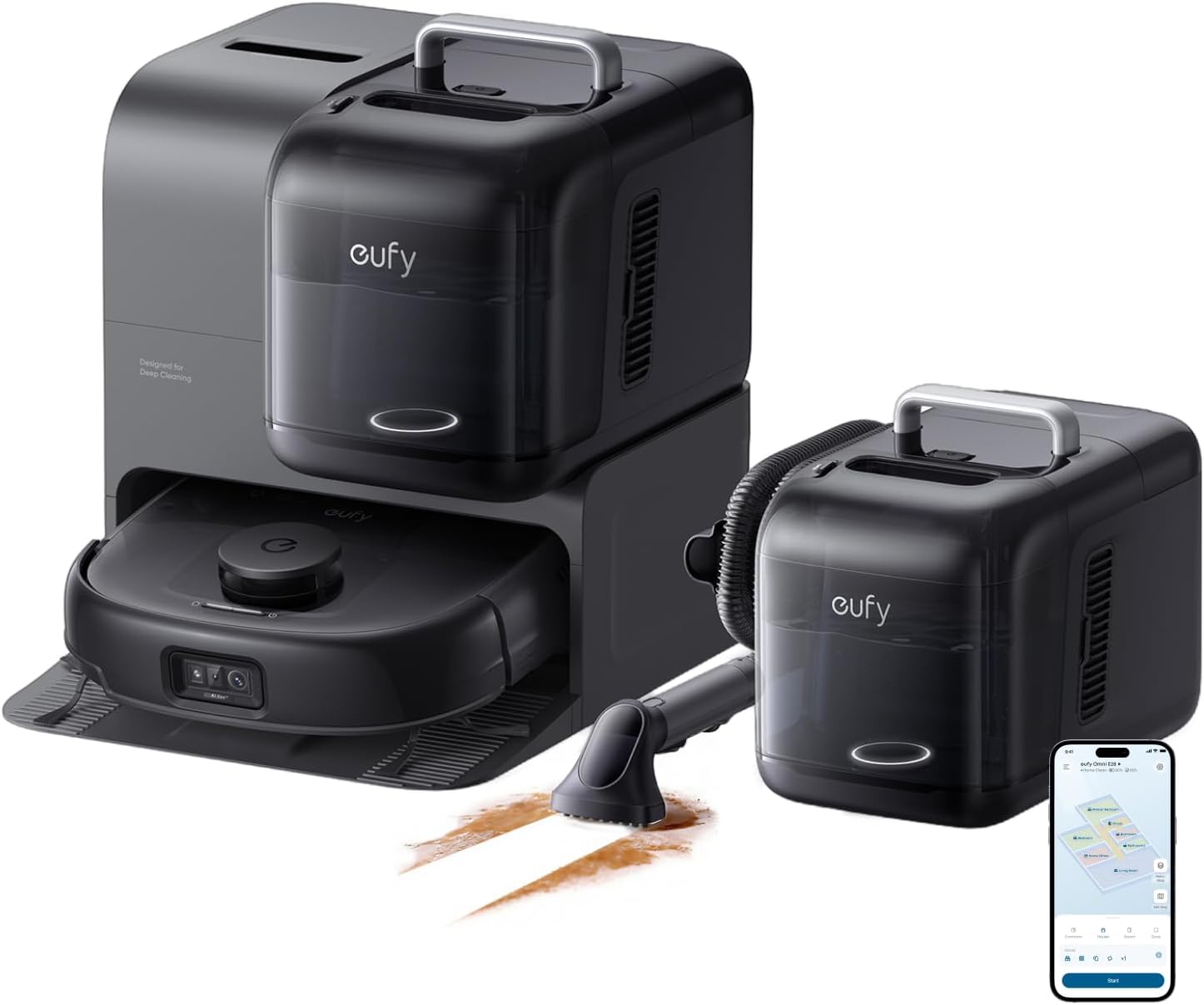 eufy Saug- und Wischroboter Omni E28 mit Bodenreiniger-Set, Schwarz